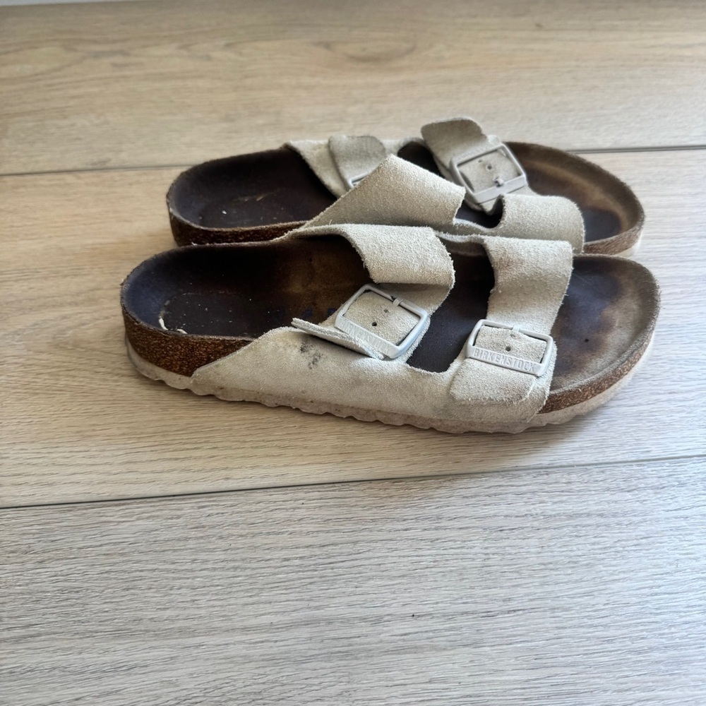 Birkenstock Arizona White Suede Double Strap Sandals Size 38 / US 7 - Picture 2 of 6